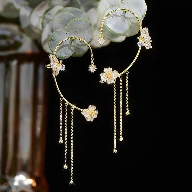 Cubic zirconia earrings with butterfly fringes Set