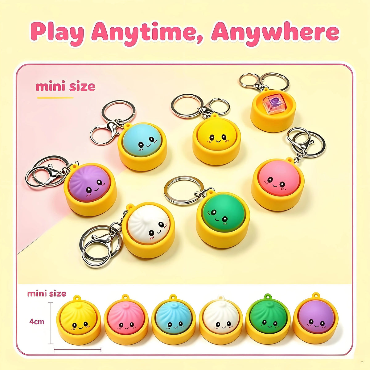 🔥🎁LAST DAY 50% OFF🔥Cute Dumpling Pressable Fidget Keychain - touch sensing light