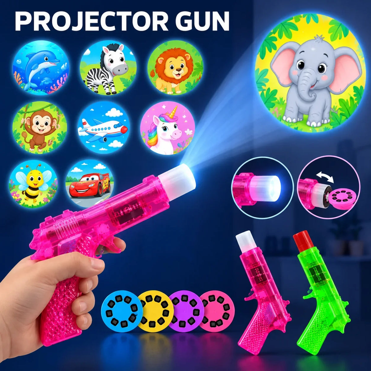 MagicBeam™ LED Cartoon Projection Gun – Kids’ Educational, Fun & Bedtime Toy
