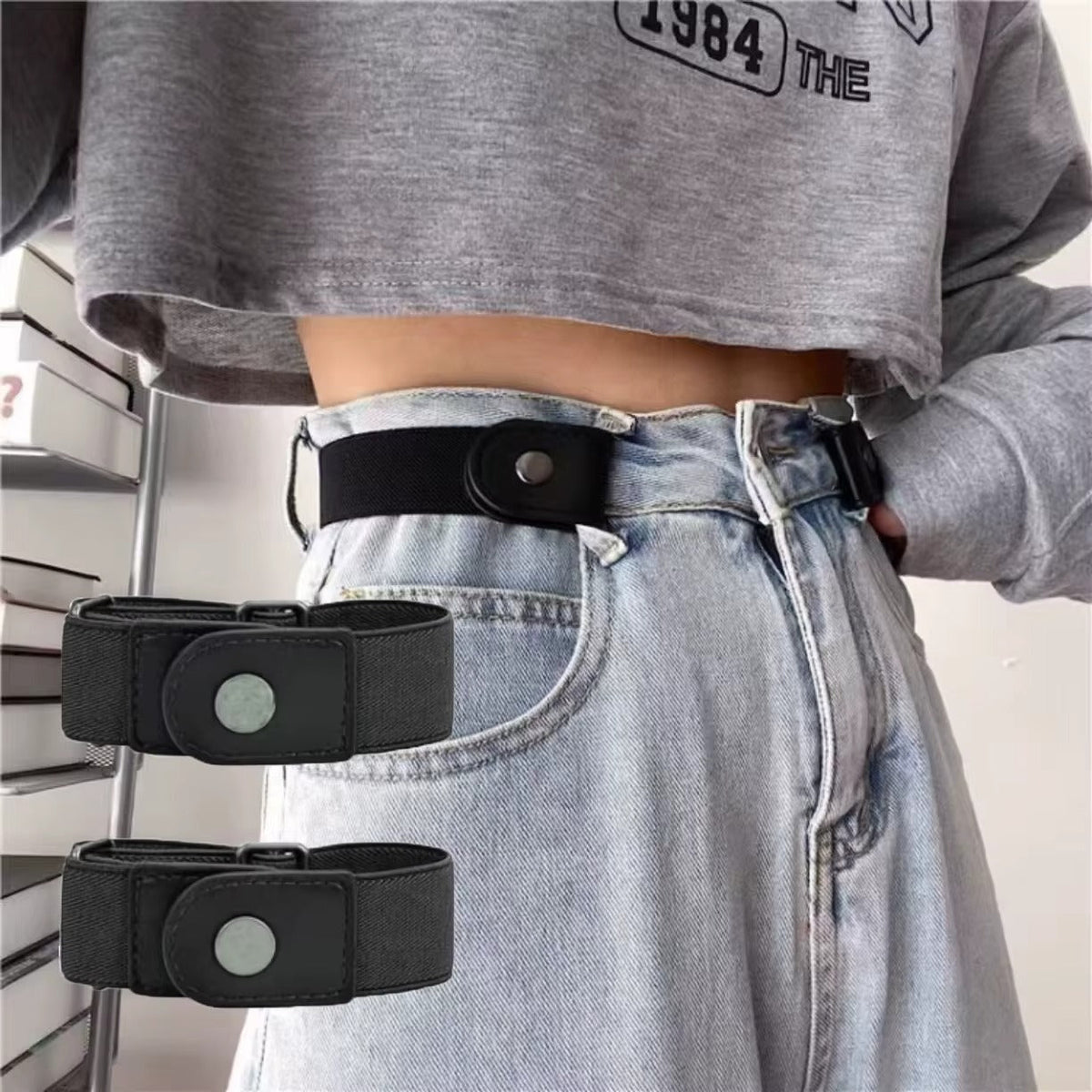 Adjustable Stretch Elastic Waist Band Belts Buckle-Free